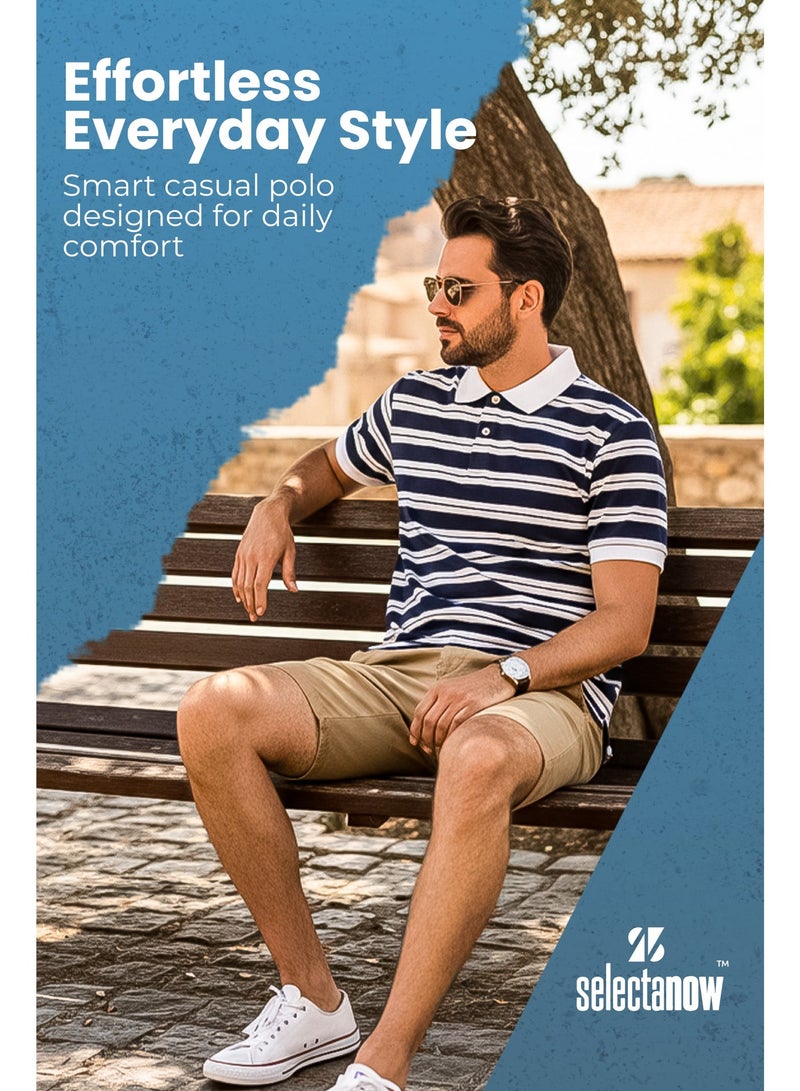 Selecta Now Mens Polo Shirt 100% Combed Cotton Short Sleeves Stripes Polo Shirt For Mens Breathable Polo Shirt - Image 3